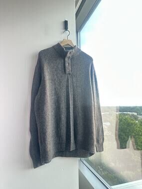 Enzo Mantovani Men's 100% Wool Sweater Size Brown 1/4 Button Pullover Knit Sz XL